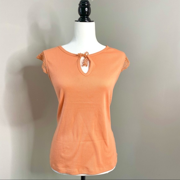 2/$30 VTG Orange Ribbed 100% Cotton Crochet T-Shirt XL - Picture 5 of 8